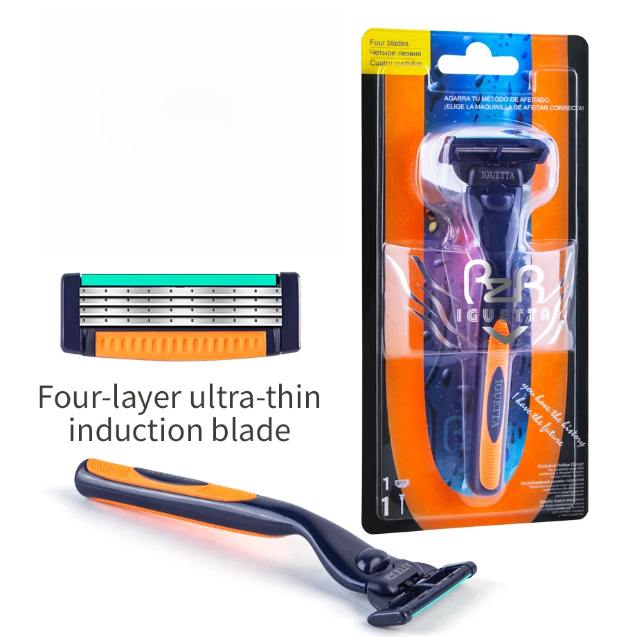 4-Blade Stainless Steel Manual Razor Classic Men's Stainless Steel Razor Suitable for men's shaving and women's hair removal