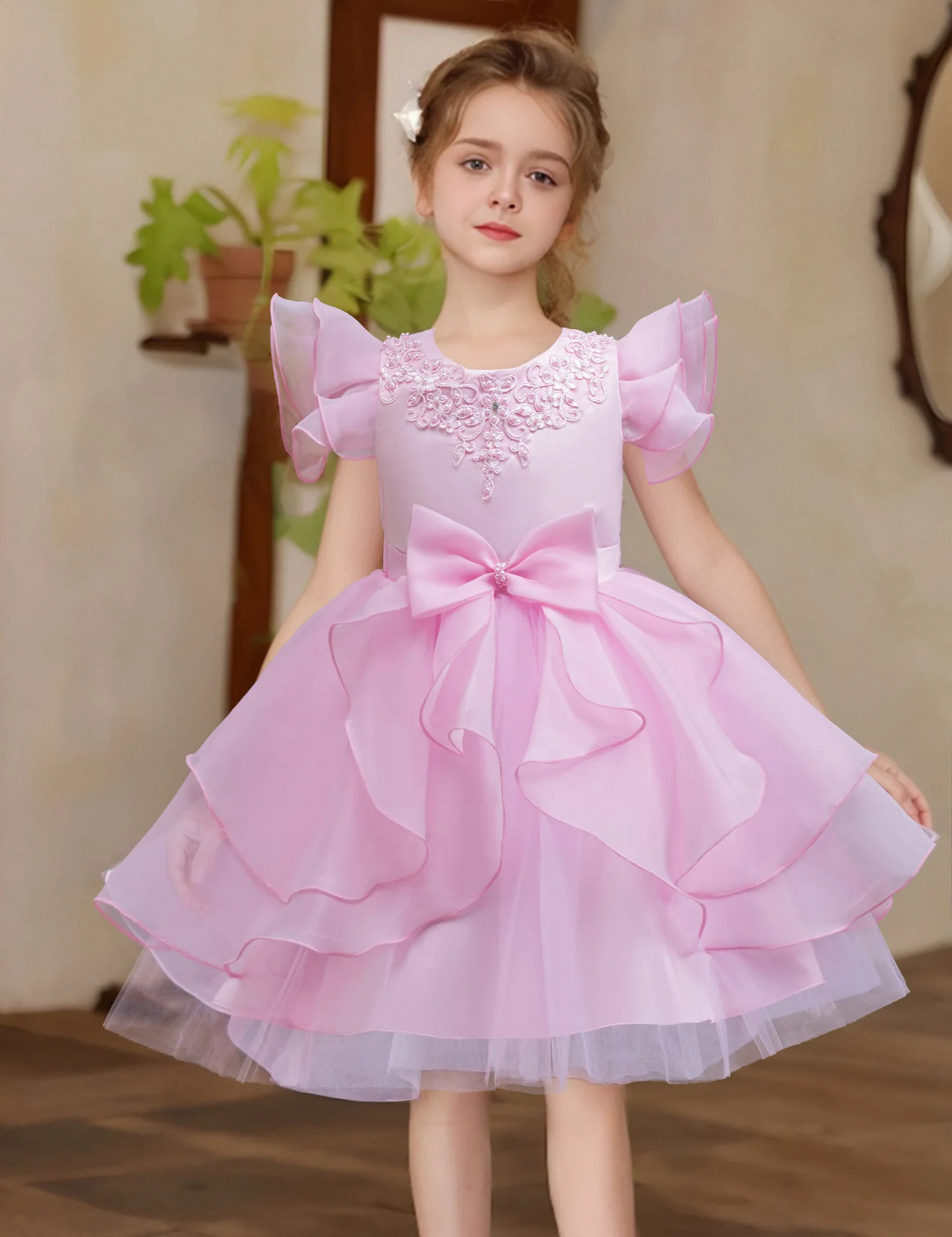 فستان سهرة للأطفال مزين بالزهور للفتيات فستان الأميرة لعيد الميلاد وحفلات الزفاف الرسمية لوصيفة العروس