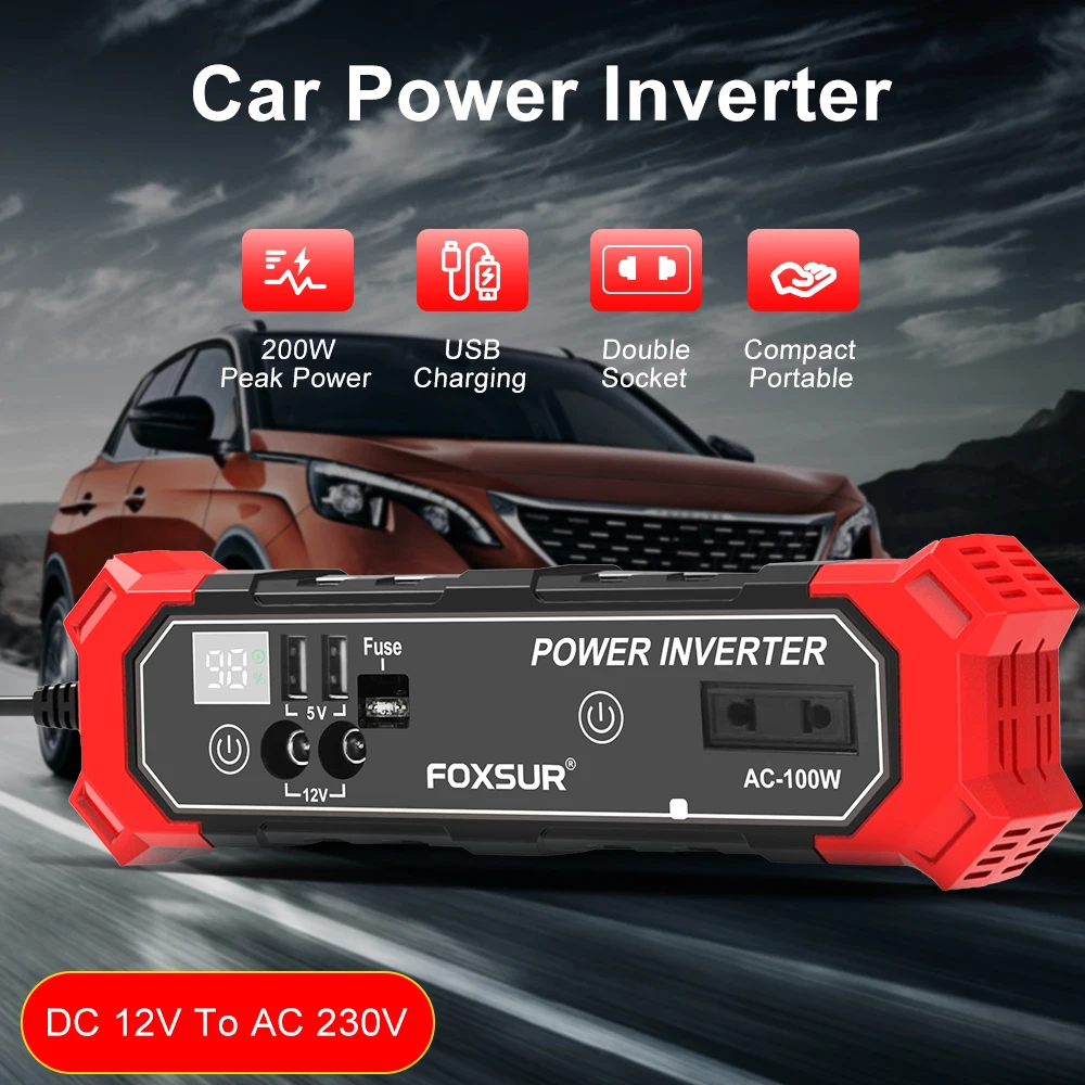 Auto Power Supply Inverter Cigarette lighter interface Car Power Inverter 100W DC 12V To AC 230V Conversion USB Battery Clip