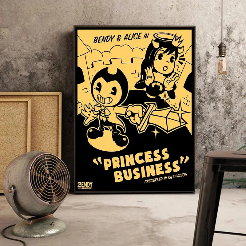 الرعب لعبة فيديو B-Bendy-and I-Ink M-آلة الكرتون المشارك والمطبوعات حائط لوح رسم الفن صور ديكور غرفة ألعاب المنزل #2