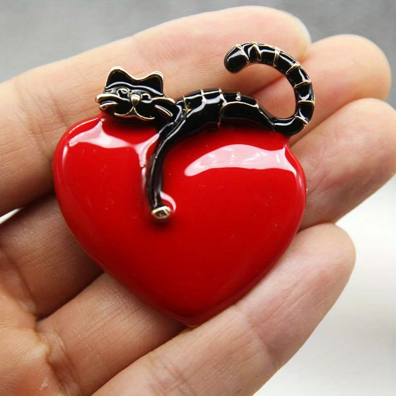 Original Emaille Herz Faule Katze Brosche Pins Für Liebhaber Geschenk Hochzeit Schmuck Brosche Weihnachten Neujahr Geschenk