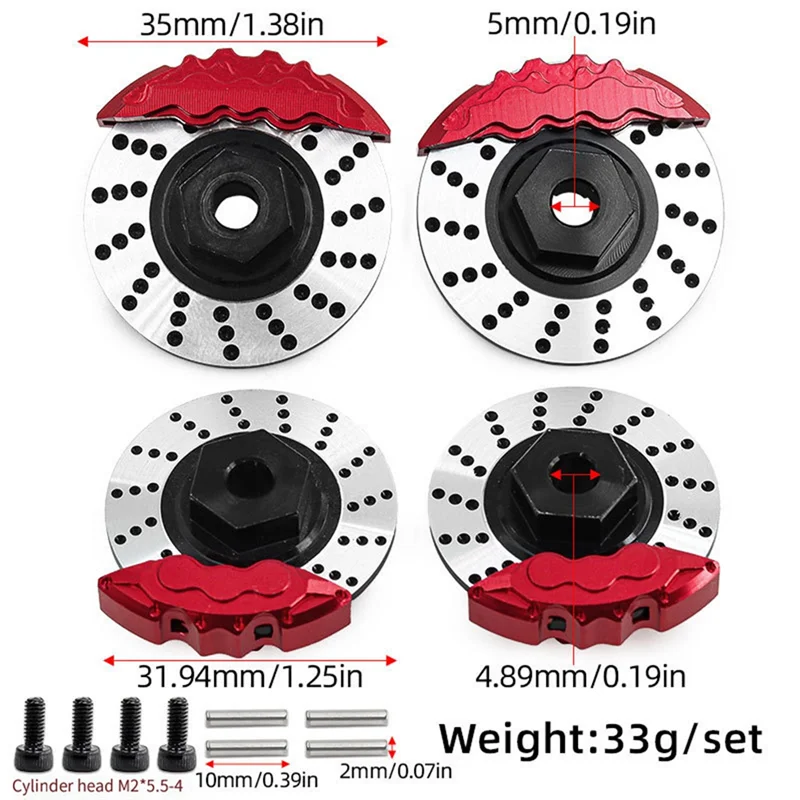ABJL-RC Car Upgrade Aluminum Alloy Brake Disc + Calipers Kit For 1/10 TRAXXAS 4-TEC DRIFT FORD MUSTANG RC Car Accessories