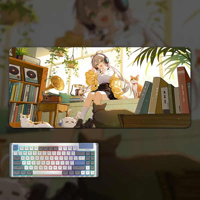

Anime Girl and Cat Bureaumat Muismat Pc Kast Pad Gaming Accessoires Gamer Toetsenbord Antislip E-Sports Tablemat