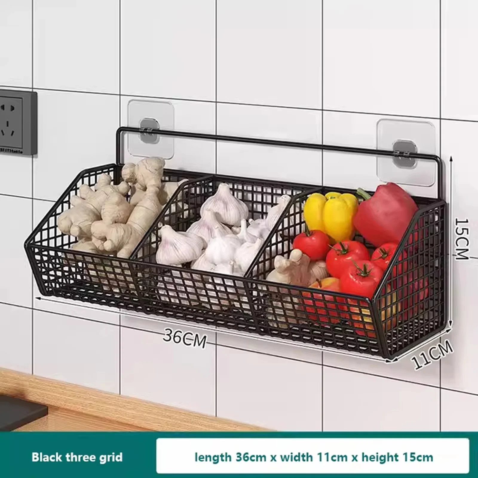 Wall Mounted Garlic Storage Basket, Kitchen Organizer No Drill Seasoning Holder, Wall-mounted Kitchen Small Item Storage Rack