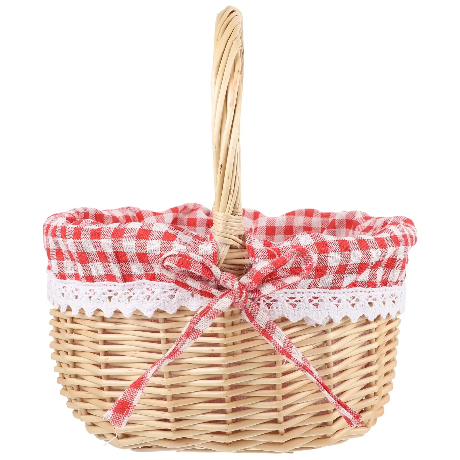 

Rattan Storage Basket Picnic Shopping with Handles Empty Table Organizer Candy Baskets