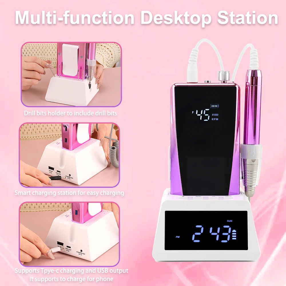 매니큐어를 위한 1개의 못 드릴 기계 45000 Rpm에 대하여 새로운 도착 고성능 85W 무브러시 Lcd 디스플레이 2