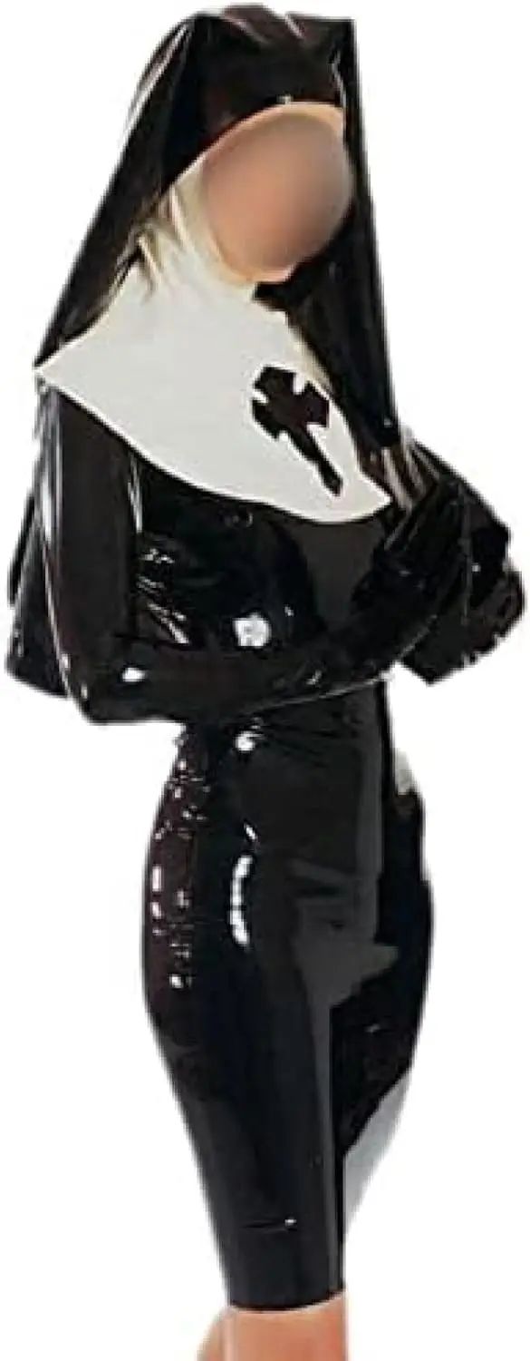 

Latex Nuns Uniform Rubber Dress Costumes with Hood Fetish Clubwear Sexy Halloween Costumes Cross Dress