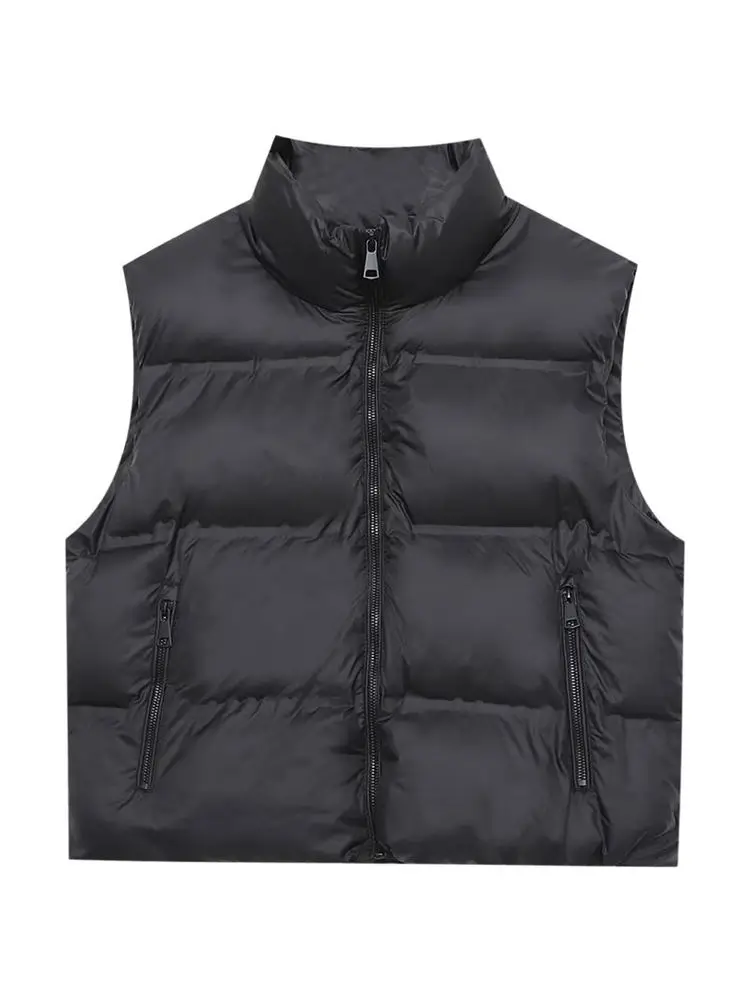 Sweet Faionable Stand Collar Pred Gasket Svel Cotton Vest Tank Top Outerwear Polyester Fiber ort Length Zipper C...