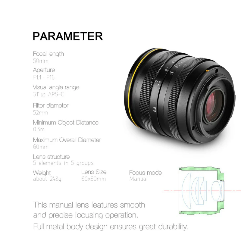 Kamlan Ống Kính 50Mm F1.1 APS-C Khẩu Độ Lớn Lấy Nét Bằng Tay Ống Kính Cho Máy Canon EOS-M NEX Fuji X M4/3 camera Lens Hood