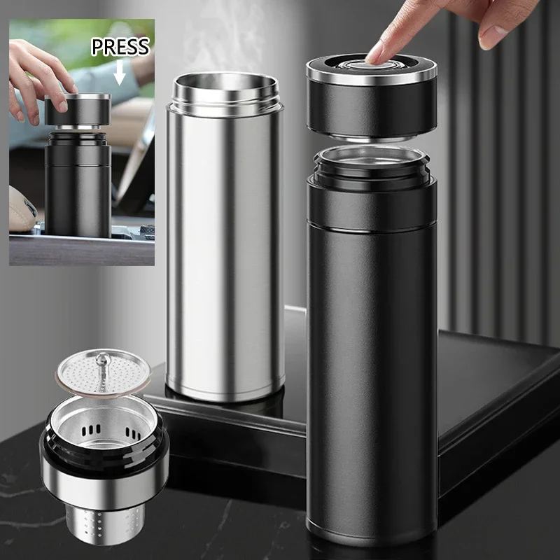 FANJANE Thermos Cup Driving One Click Open Lid Thermos Cup Mug Men's Car Mounted 316 Stainless Steel Tea Separation Vacuum Flask