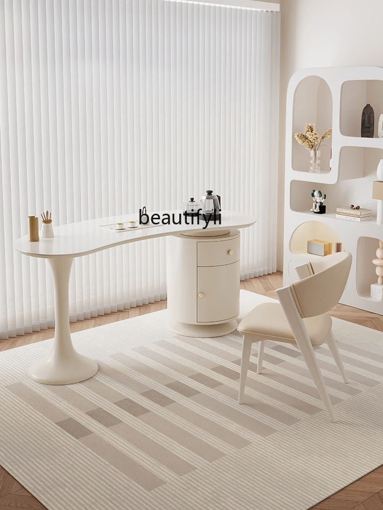 Bright Light Stone Plate Table-Chair Set Office Simple Modern Light Luxury High-Grade Cream Style Tea Table Kettle Integrated