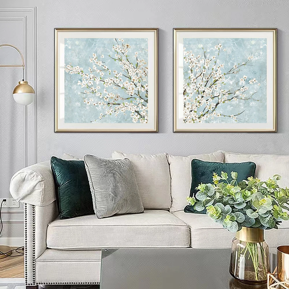 2PCS Nordic Abstract Cherry Blossom Canvas Painting Wall Art Poster Flowers Pictures Living Room Bedroom Hotel Office Home Decor