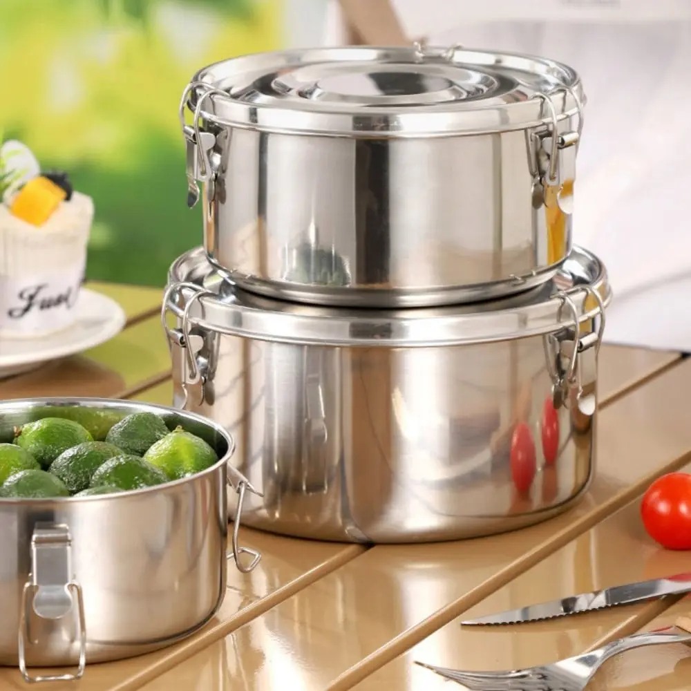 NEW 304 Stainless Steel Lunch Box Round Large Capacity Bento Box Leak-proof Vegetable Fruit Food Container Picnic
