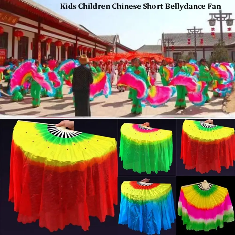 

36cm Bamboo Chinese Short Bellydance Fan Colorful 45cm Half Circle Silk Kids Children Bamboo Fans 10 Styles Hand Dye Adults Fan