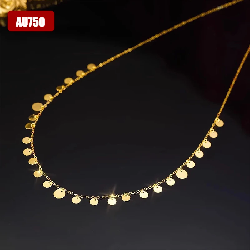 Authentic Real 18K Gold AU750 Sequins Necklace Exquisite Gift Romantic Classic Present For Woman Cute Fine Jewelry