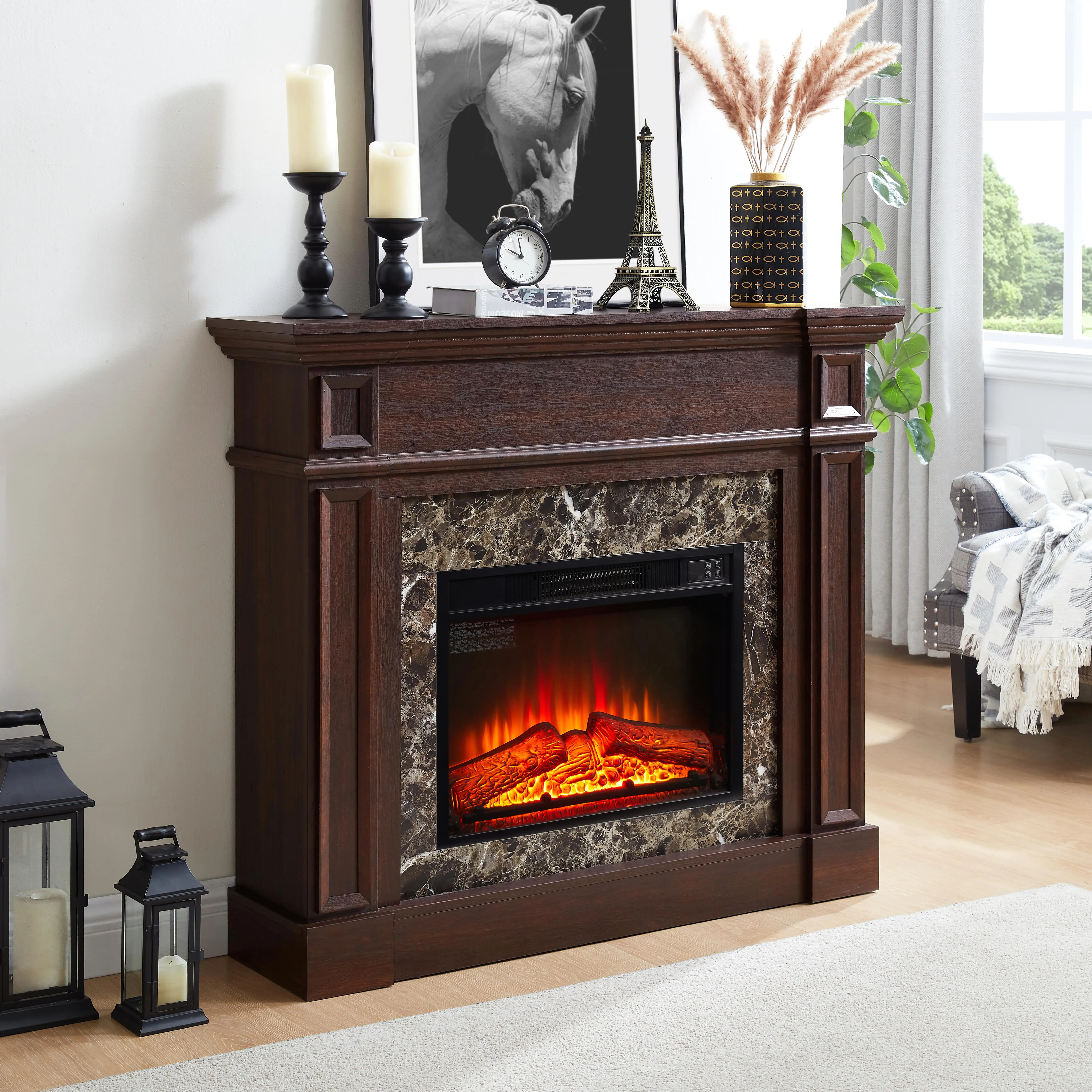 Cherry Mantel for 23 Fireplace - 45.6W x 11.8D x 40H, Elegant Design