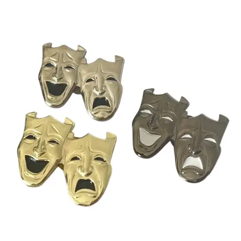 Smile N Cry Face Lapel Pin, Silver Gold Tone Metal Brooch, 3CM Badge,Gift Accessory