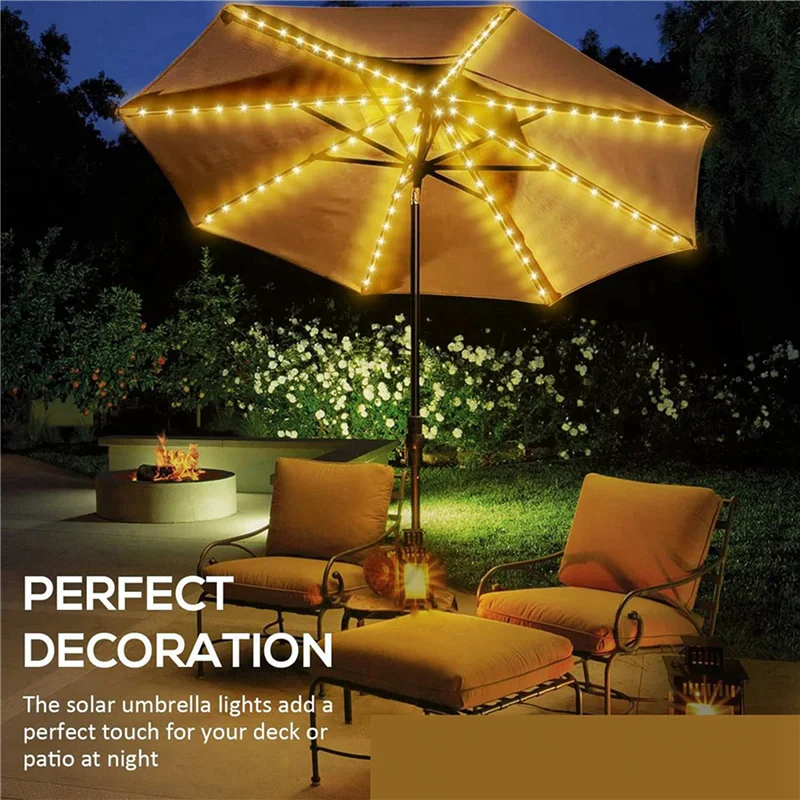 M11K-2X Patio Paraplu Verlichting Zonne-energie Waterdichte Paraplu Verlichting Buitenterras Met Afstandsbediening 8 Modi Warm
