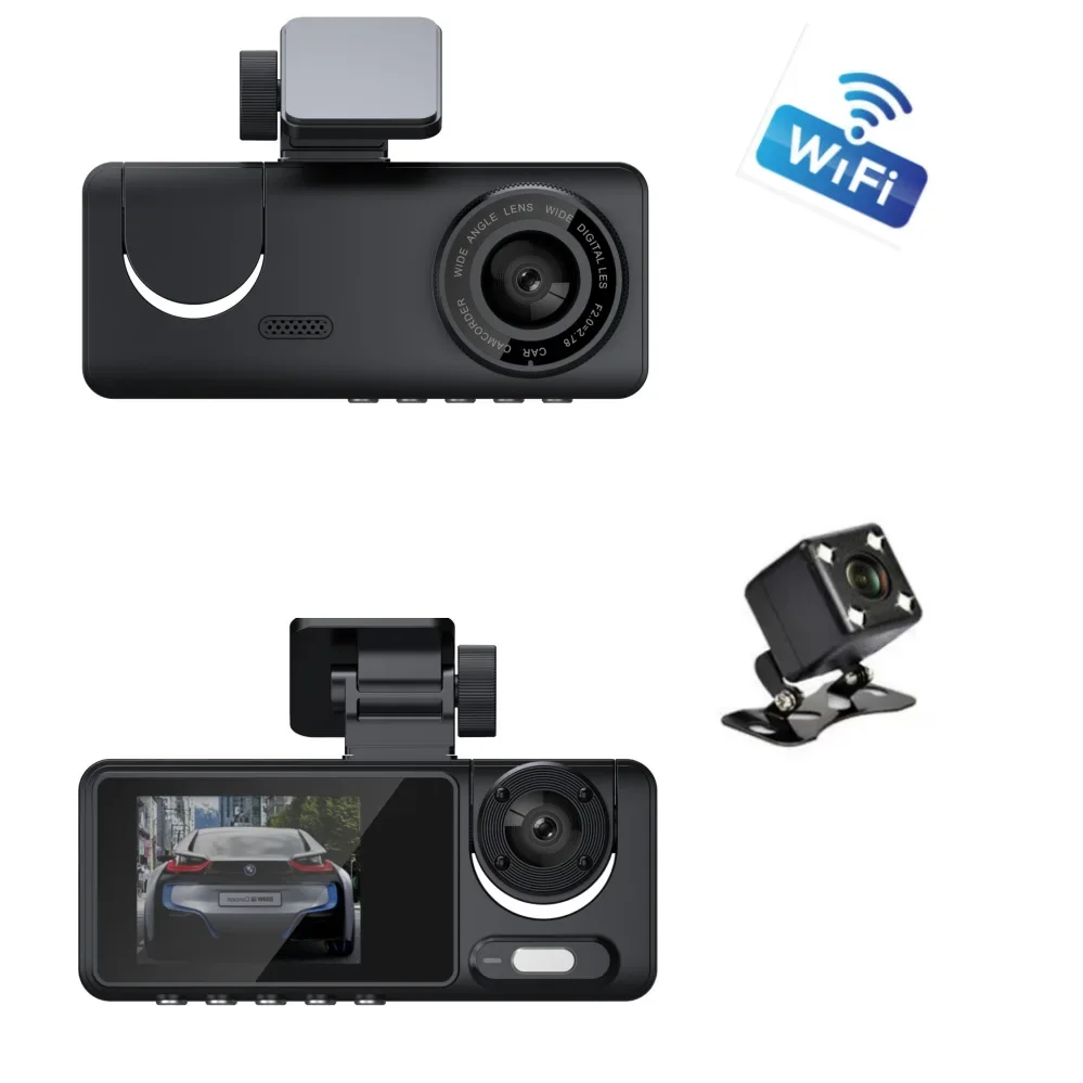 XZY 3 Channel 1080P WiFi Car Dashcam Front Interior Rear Infrared Night Vision Driving Recorder DVR Camera