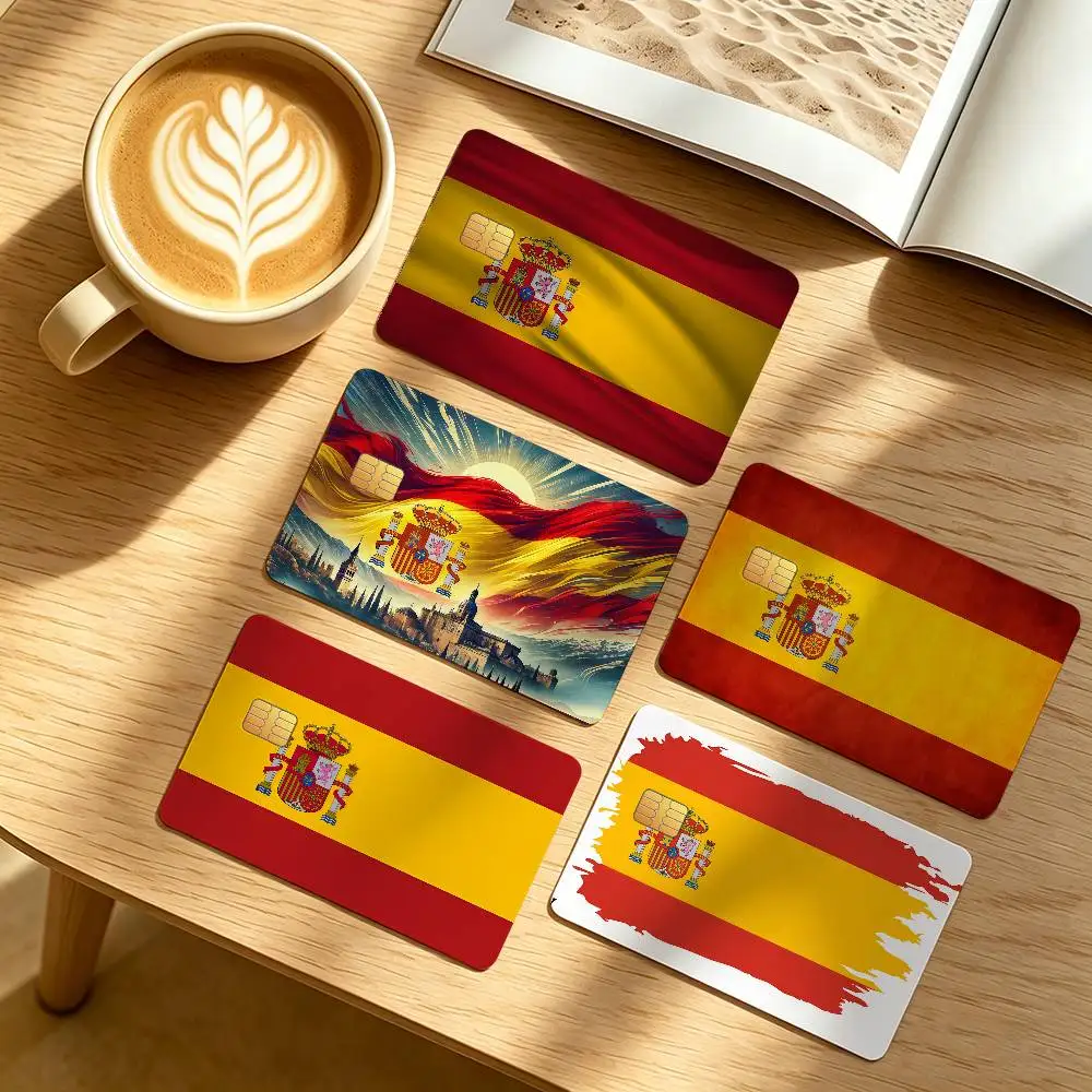 Autocollant de protection imperméable pour cartes de transport en commun, motif drapeau d'Espagne, 4 pièces
