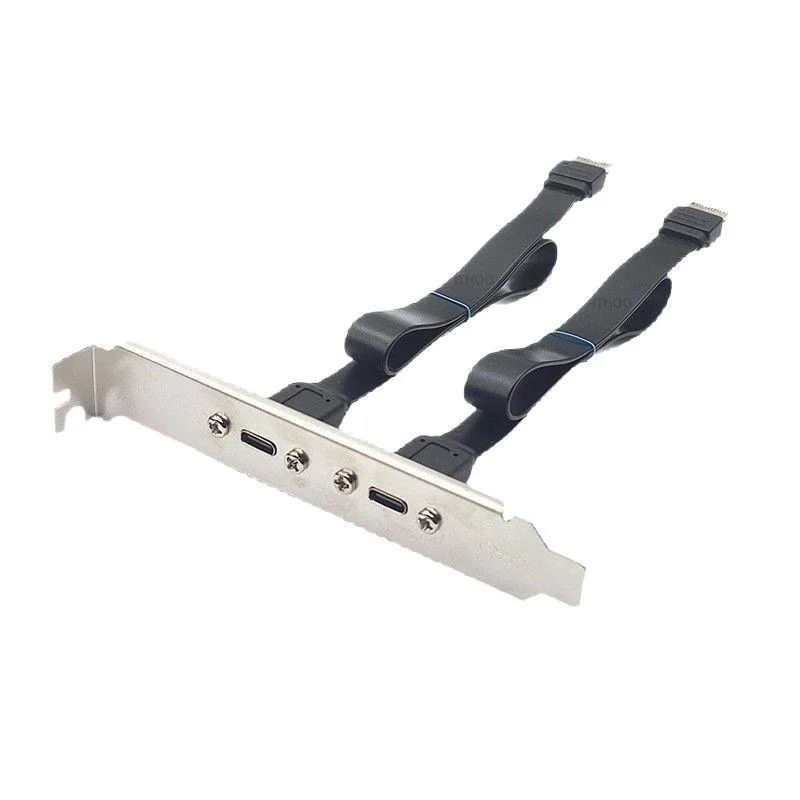 20Gbps USB3.2 Gen2x2 USB-C Flat Cable Motherboard USB 20Pin Type-E To Type-C Extension Adapter W/ Full-Profile PCIe Bracket 0.5