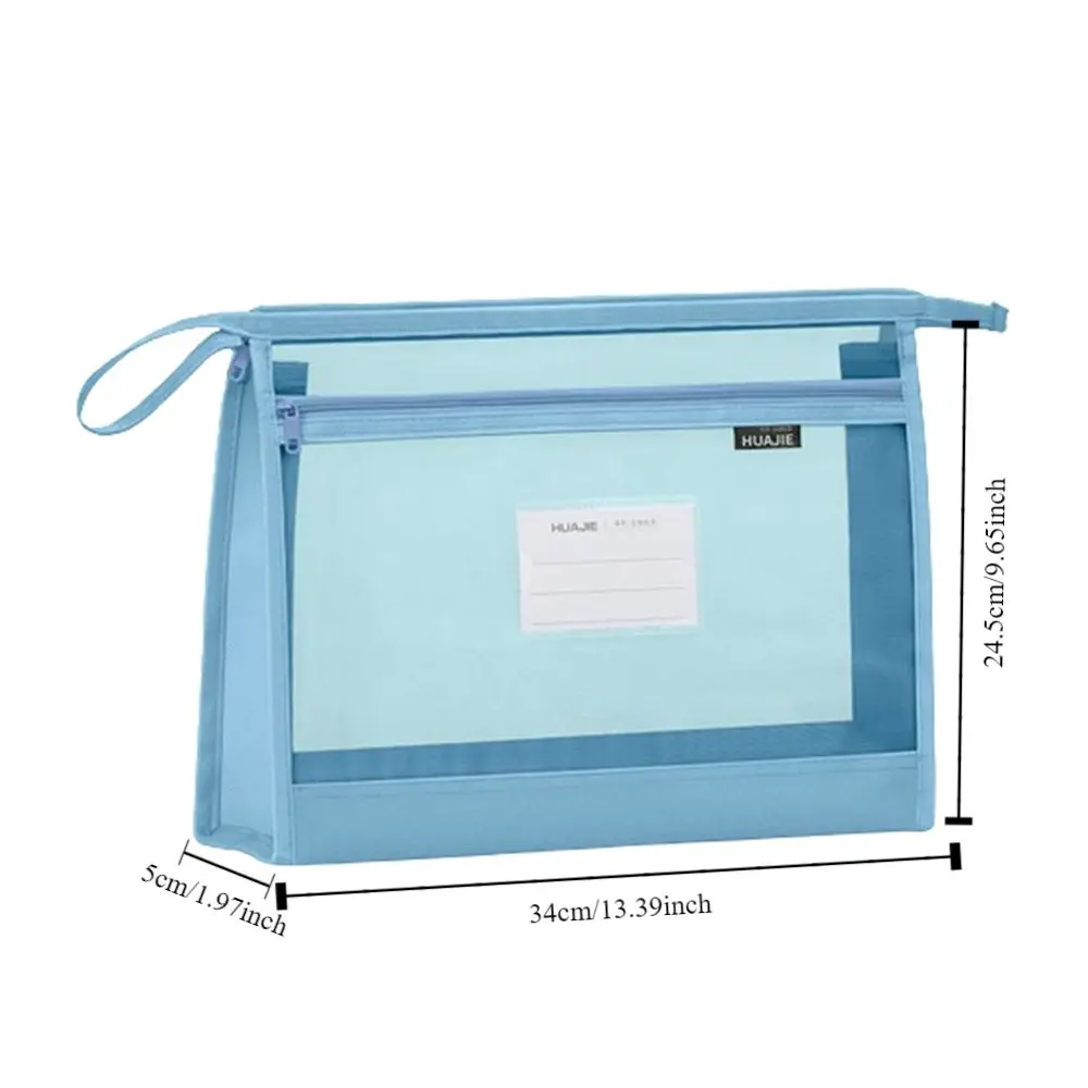 Transparent Mesh Homework Storage Bag Large Capacity Double-layer Mesh Zipper Bag Multifunctional Portable File Folders Office