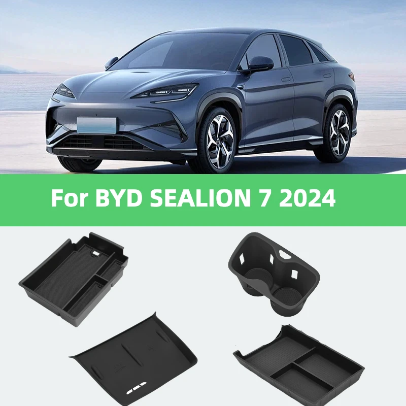 Car Armrest Box Storage Wireless Charging Pad Under Centrol Control Organizer Water Cup Holder For BYD SEALION 7 2024-Present