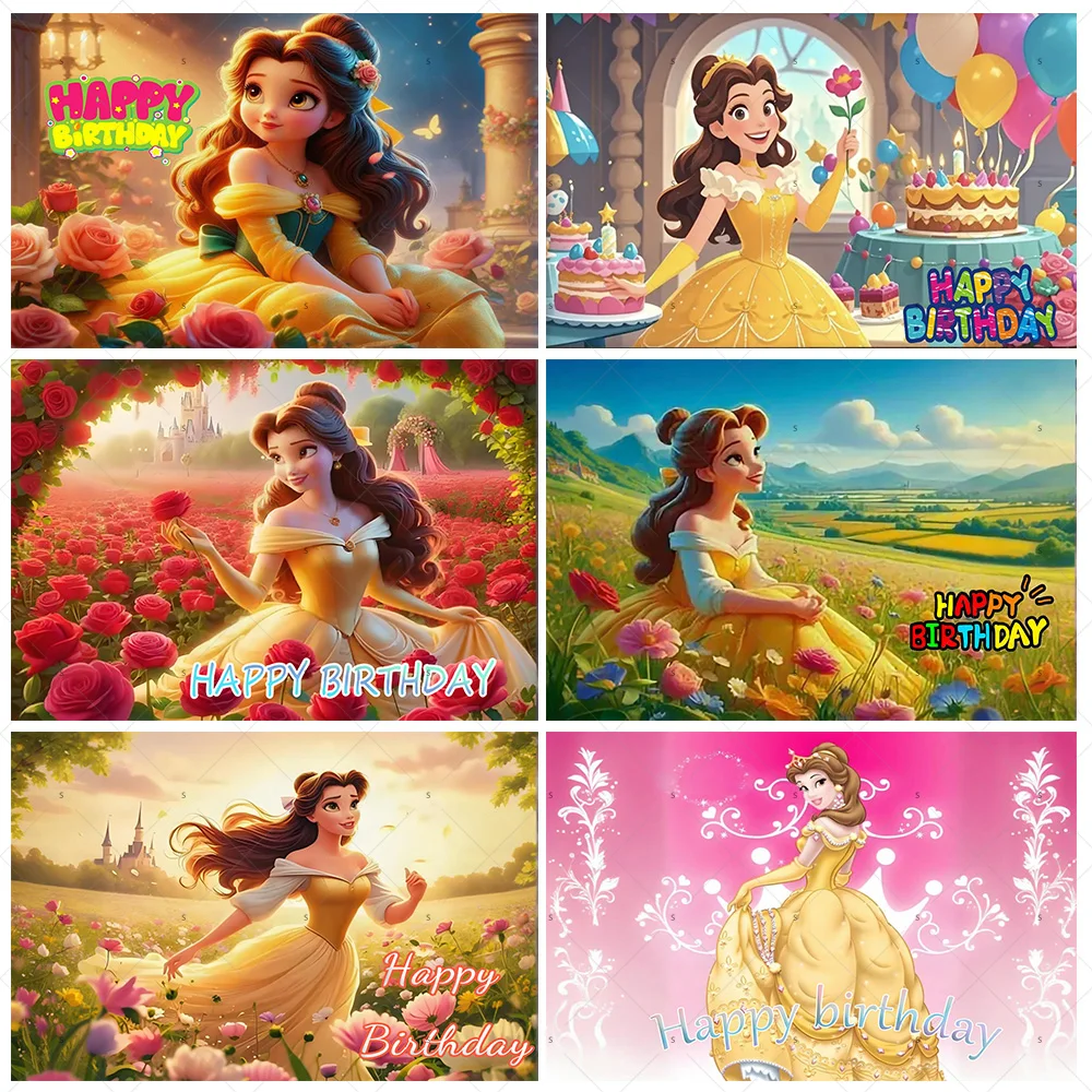 

Disney Belle Princess Theme Girl Birthday Party Background Decoration Supplies Beauty and Beast Banner Backdrop Decor Kid Gifts