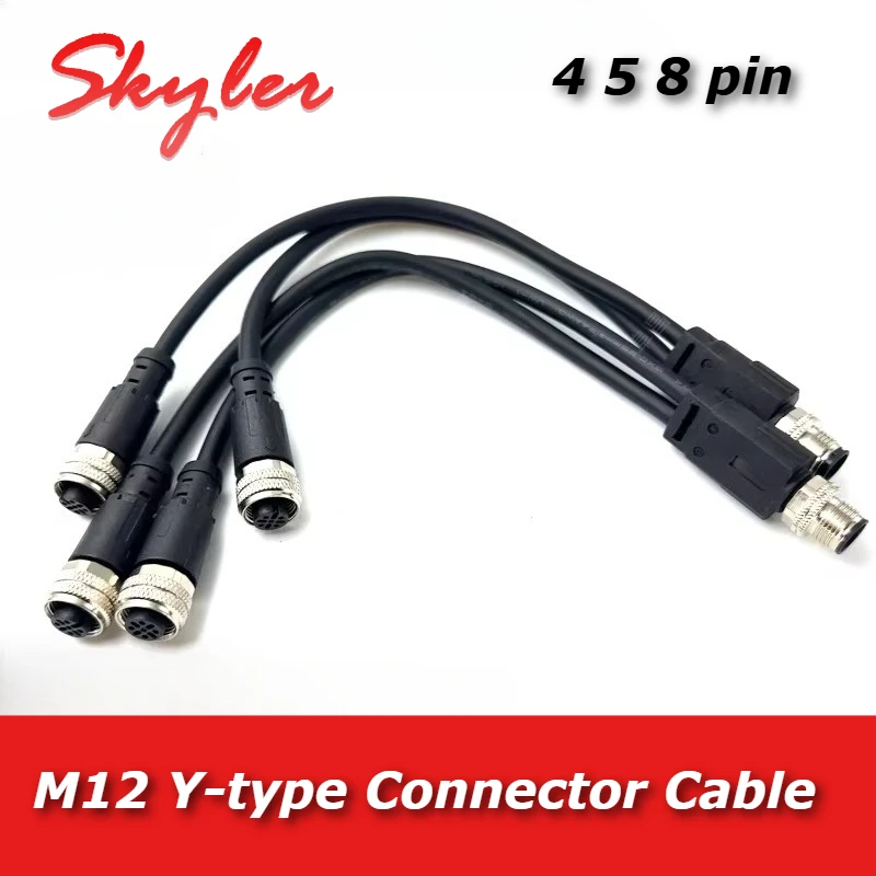 

M12 Y-shaped 4 5 8 Pin Aviation Plug Wire Splitter Connector Cable IP67 1 to 2 Male to Female Sensor Waterproof Connection Line