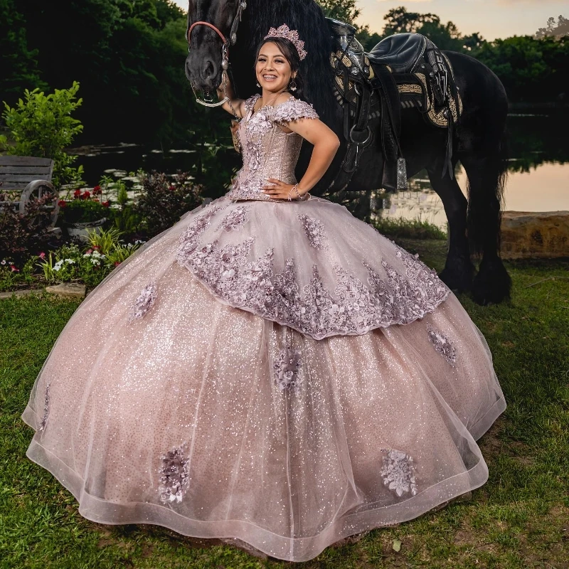 

Customized Blush Puffy Quinceanera Dress 2023 Off Shoulder Appliques Beaded Corset Sweet 16 15 Vestidos De 15 Anos YQD279