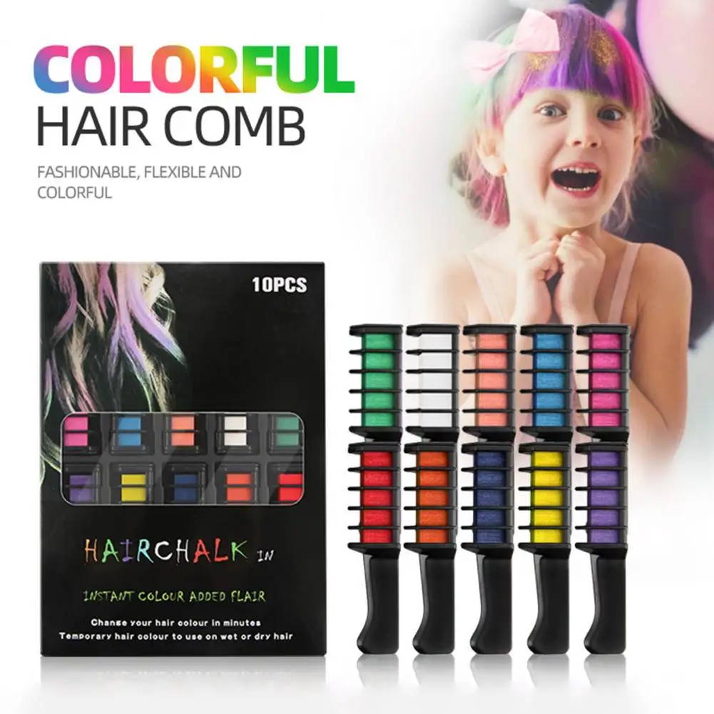 10 Colors Hair Dye Comb Washable Temporary Hair Chalk Kids Adults Disposable Hair Color Powder Applicator Brush Makeup Supplies