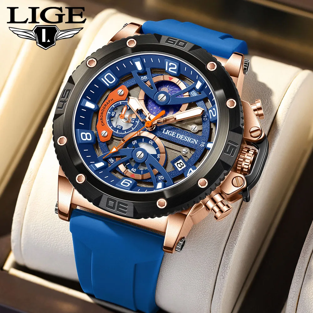

LIGE Man Watch Fashion Military Sport Date Quartz Watches Top Brand Luxury Silicone Strap Waterproof Chronograph Watches For Men