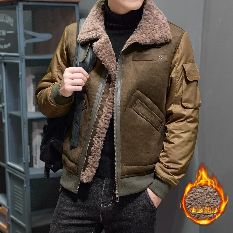 

Мужская утепленная хлопковая куртка на флисовой подкладке, повседневная, модная, для отдыха, с воротником из натурального кудрявого меха, теплая, с длинными рукавами, Z...