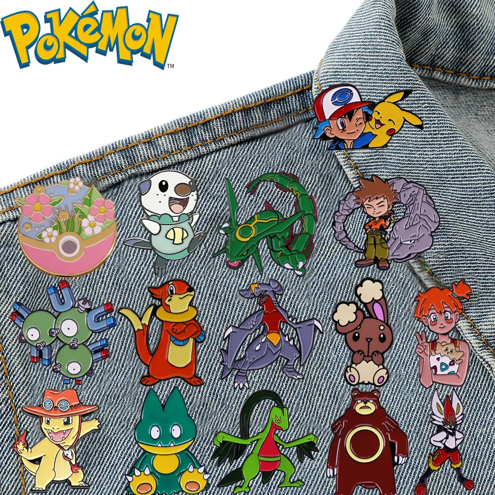 Original Pokemon Series Brooch Anime Pikachu Rayquaza Cartoon Badge Lapel Enamel Pin Decoration Backpack Jewelry Accessories