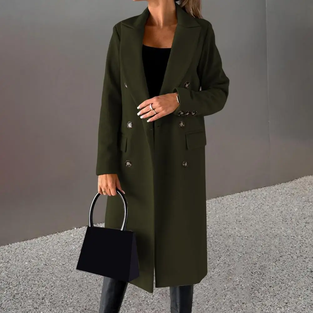 

Women Coat Elegant Women's Woolen Double-breasted Coat with Turn-down Collar for Spring Fall Winter Stylish Mid for Commuting