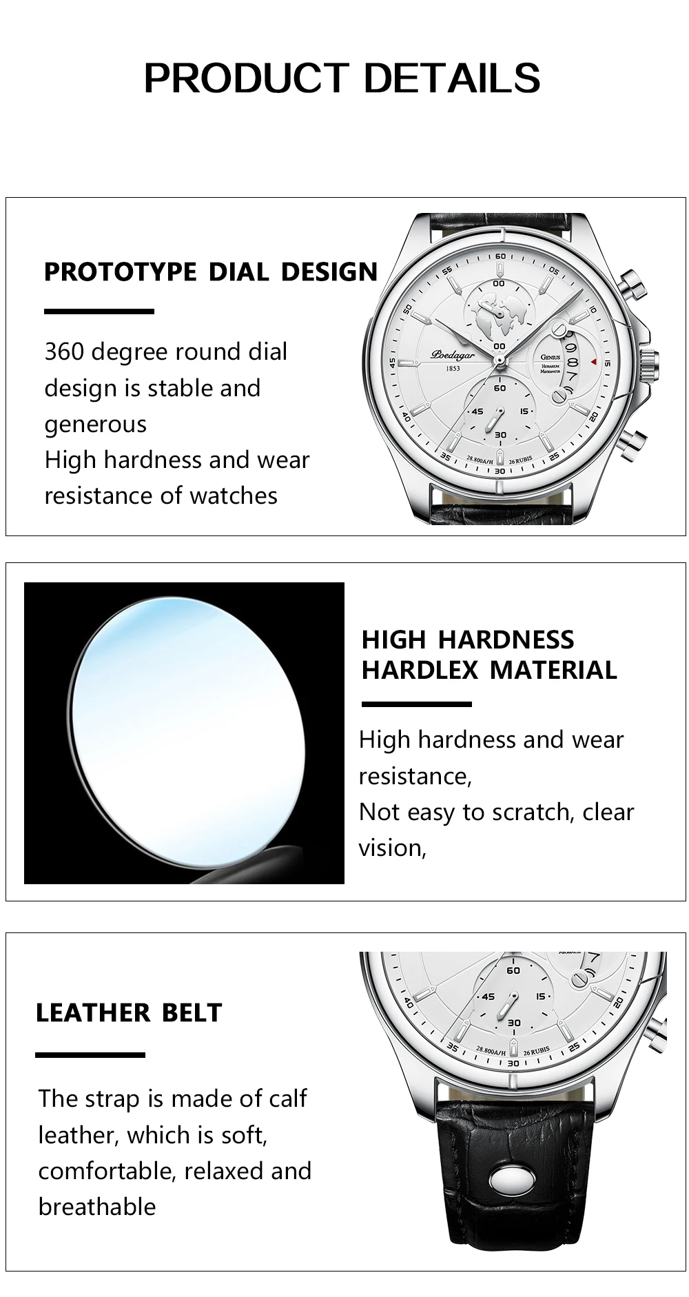 POEDAGAR Luxus Mann Armbanduhr Chronograph Datum Wasserdichte Leder Männer Uhr Casual Quarz herren Uhren Sport Männliche Uhr Reloj – Detail 9