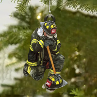 Firefighter Theme Pendant with Lanyard Durable Creative Decorative Acrylic Toy for Table Bookshelf Fireplace Decor