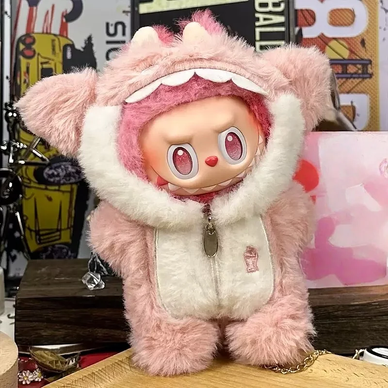 إكسسوارات ملابس دمى قطيفة صغيرة لملابس دمية قلادة لابوبو 15-17 ملابس قرش زرقاء ووردية (بدون دمية)