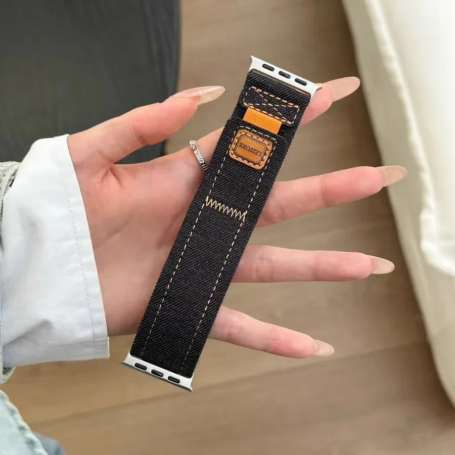 

Ремешок джинсовый для Apple Watch Ultra2/1 Series 9 8 7 49 мм 45 мм 44 мм 42 мм, мягкий браслет для iWatch 6 5 4 SE 40 мм 41 мм 38 мм