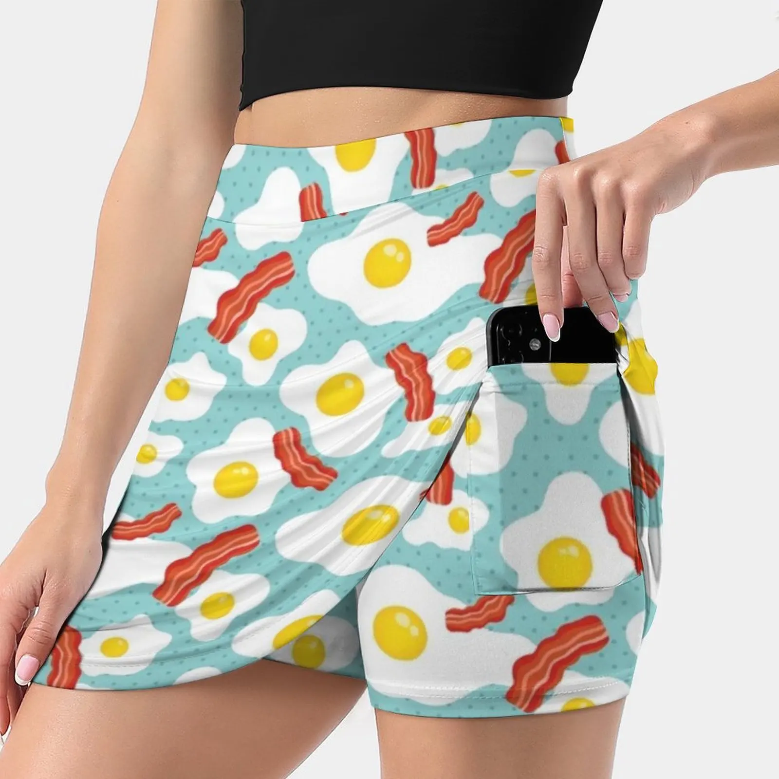 

Eggs And Bacon Women's skirt With Pocket Vintage Skirt Printing A Line Skirts Summer Clothes Breakfast Egg Eggs Meat Pork Meal