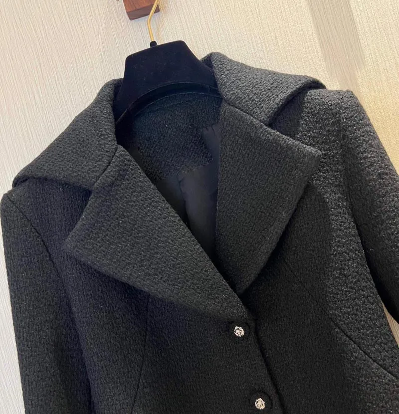 Wool & Blends Women Solid Wool Cashmere Turn-down Collar Tweed Knitted Suit Coat Vintage Sweet Elegant Slim Fit Female Clothes