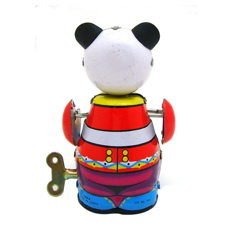 MS566 Giocattolo di latta, Panda che suona la batteria (in piedi) Tintoy Collezione retrò nostalgica Ornamento personalizzato