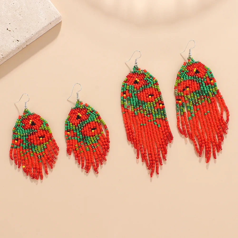 

Fringe Earrings Hand knitting Beading Bohemia Simple flower fashion geometry Twining alloy ma'am Rice Bead Earrings