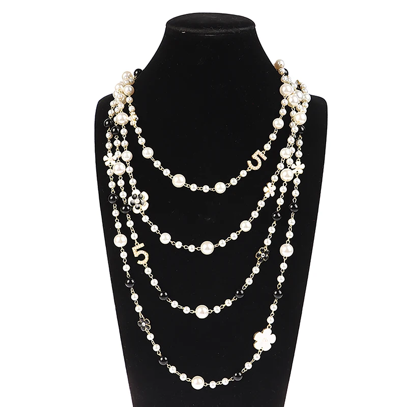 Klasyczny wykwintny perłowy długi sweter naszyjnik Fashion Lady Party Wedding Crystal Jewelry