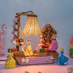 Disney Snow White Mickey Mouse Cartoon Doll LED Desk Lamp Creative Clock Music Box Bedside Lamp Home Decor Desktop Ornament