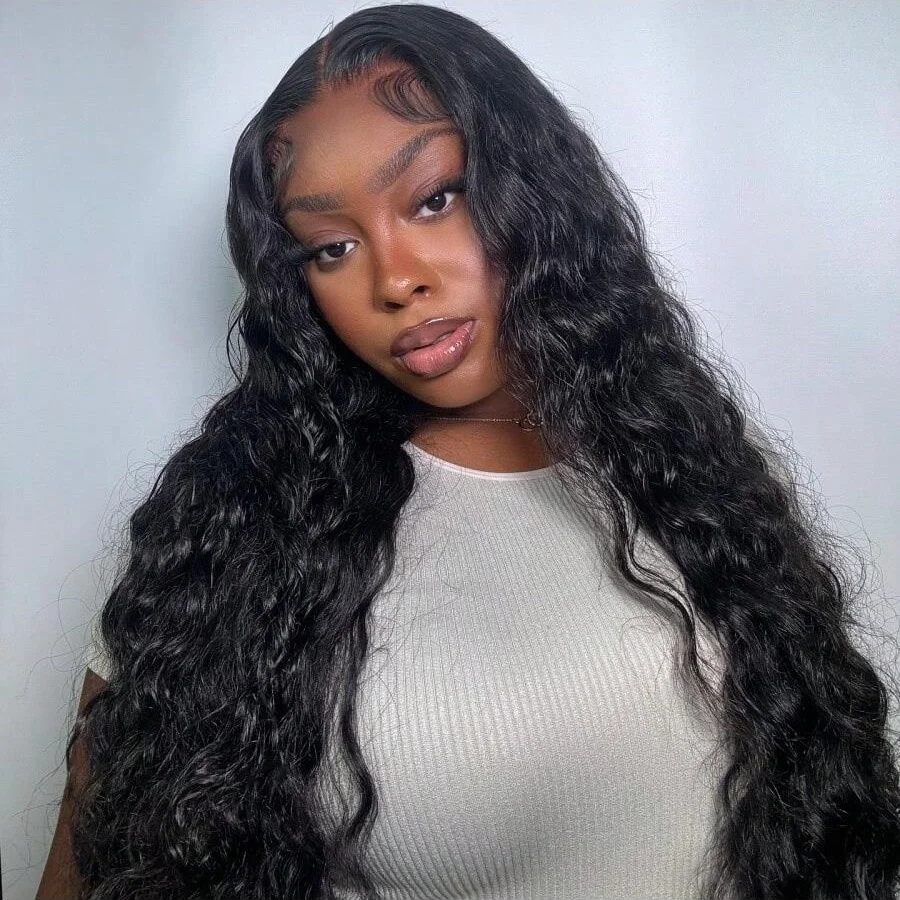 40 pulgadas de onda profunda 200% 13x4 HD transparente encaje Frontal pelucas de cabello humano rizado brasileño prearrancado con línea de cabello Natural