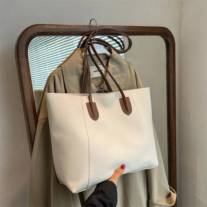 Minimalistische Pendeltasche aus Leder für Damen, lässige Retro-Unterarmtasche mit einer Schulter, Tragetaschen mit großem Fassungsvermögen, Reißverschluss