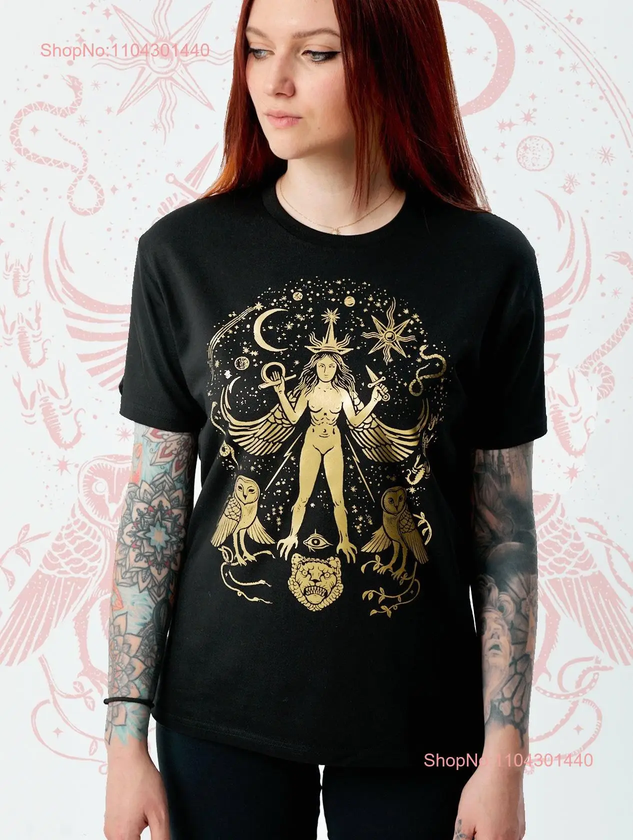 Gold Silver Inanna with Stars Ishtar T Shirt ritual clothing long or short sleeves