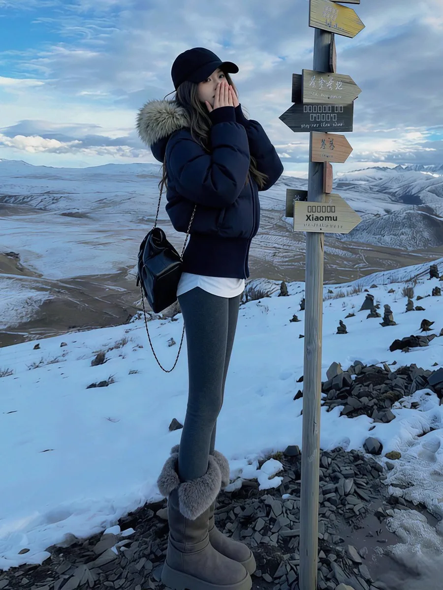 

Women's Fur Collar down Jaet ort Coat Slim Fit Winter New Sle Korean Sle Warmth Long Sve Pure Color Zipper