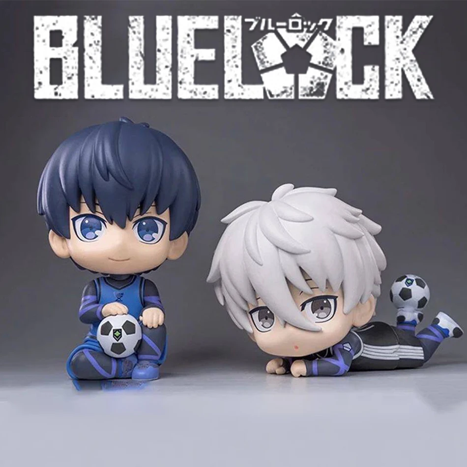 Blue Lock Anime Figure Kawaii Chibi Isagi Yoichi Nagi Seishiro Prone Sitting Football PVC Collectible Table Decor Model Toy Gift